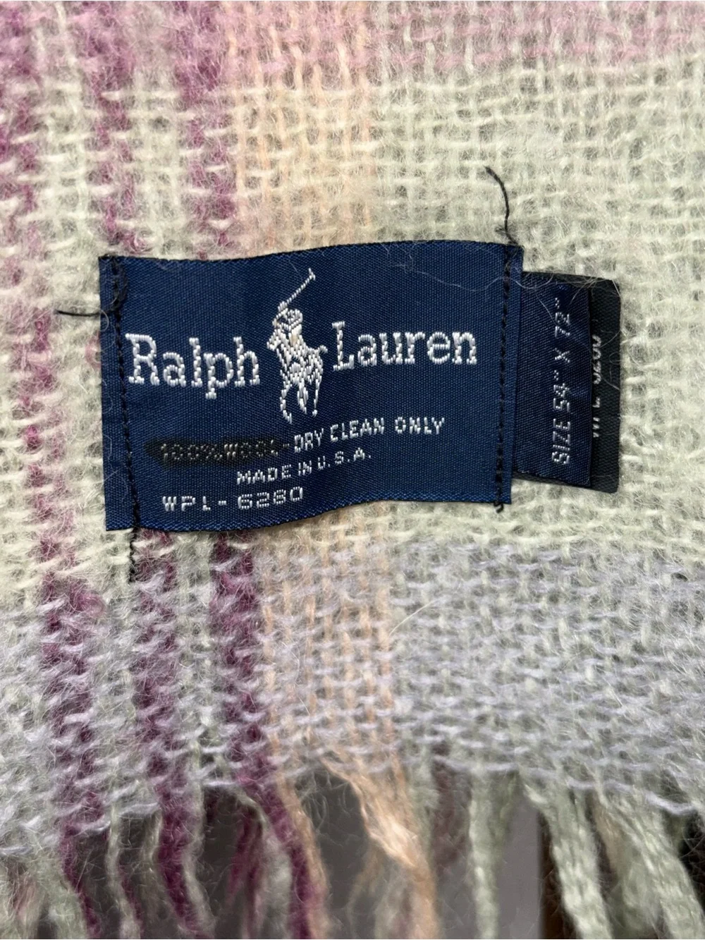 Vintage Ralph Lauren 100% Mohair Wool Plaid Throw Blanket 54x72 USA Made Fringe